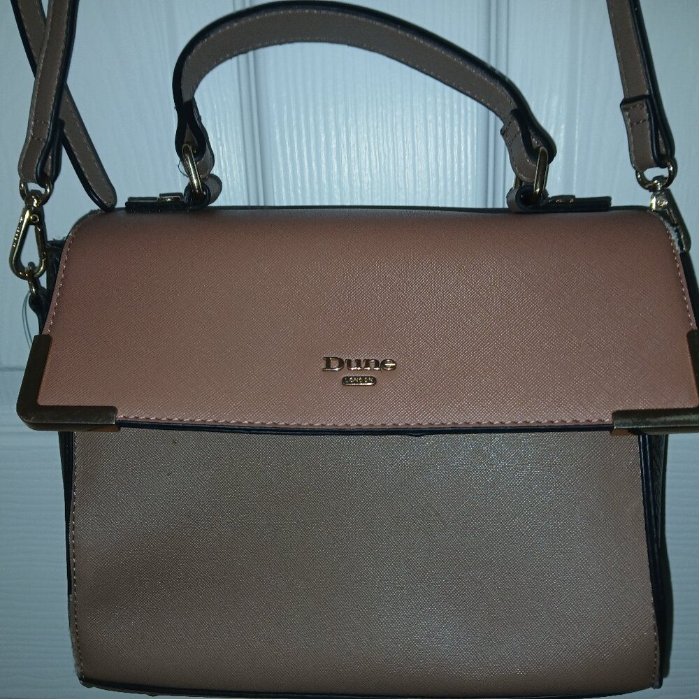 Dune London Taupe, Tan & Snakeskin Crossbody Bag w/ Adjustable Shoulder Strap